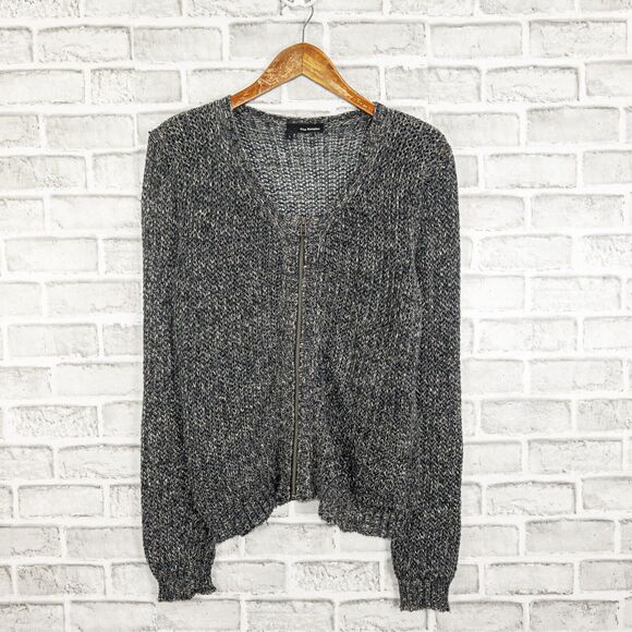 The Kooples Gray Linen Blend Zip Cardigan Sweater Women’s Large Knit - Picture 2 of 9